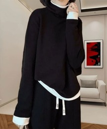 タートルネックレイヤードニット