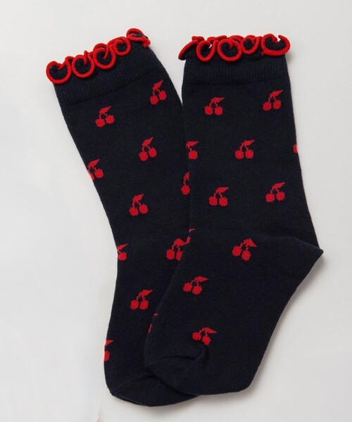 BRANSHES(ブランシェス)の「さくらんぼ総柄ソックス(ソックス/靴下・キッズ・アイボリー/ネイビー・13-15㎝/L/19-21㎝)」の2枚目の写真