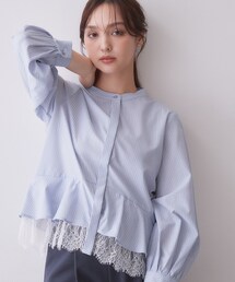 index（インデックス）の「【防シワ】レースレイヤードペプラムブラウス《洗濯機OK／イージーアイロン》（シャツ/ブラウス）」