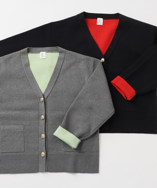U by SPICK&SPAN(ユーバイスピックアンドスパン)の「金ボタンカラーニットカーデ(カーディガン/ボレロ・レディース・チャコールグレー/ネイビー・FREE)」の3枚目の写真