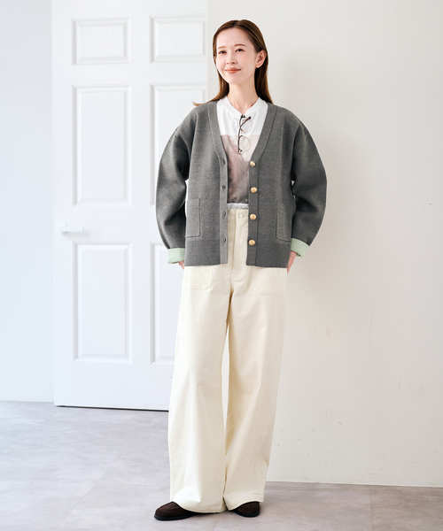 U by SPICK&SPAN(ユーバイスピックアンドスパン)の「金ボタンカラーニットカーデ(カーディガン/ボレロ・レディース・チャコールグレー/ネイビー・FREE)」の8枚目の写真