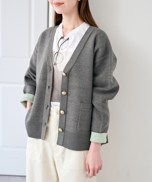 U by SPICK&SPAN(ユーバイスピックアンドスパン)の「金ボタンカラーニットカーデ(カーディガン/ボレロ・レディース・チャコールグレー/ネイビー・FREE)」の14枚目の写真