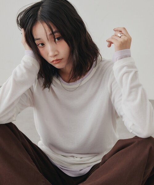 DISCOAT（ディスコート）の「レイヤードシアーパックTシャツ《WEB限定カラーあり》（Tシャツ/カットソー・レディース・グレー系その他/オレンジ/ブラック系その他3/ホワイト/ブラック系その他2/グレー系その他2/オフホワイト/ブラック系その他/ブラウン系その他/ブラウン/グレー/ピンク/ホワイト系その他/パープル/ライム/ブラウン系その他2/バイオレット/ブラウン系その他3・FREE）」の4枚目の写真