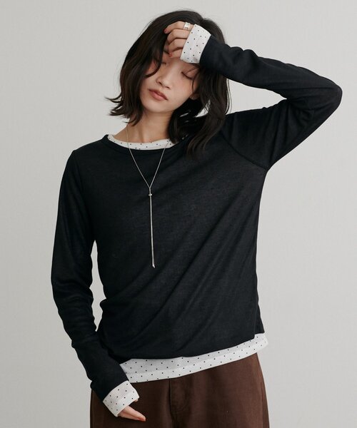 DISCOAT（ディスコート）の「レイヤードシアーパックTシャツ《WEB限定カラーあり》（Tシャツ/カットソー・レディース・グレー系その他/オレンジ/ブラック系その他3/ホワイト/ブラック系その他2/グレー系その他2/オフホワイト/ブラック系その他/ブラウン系その他/ブラウン/グレー/ピンク/ホワイト系その他/パープル/ライム/ブラウン系その他2/バイオレット/ブラウン系その他3・FREE）」の5枚目の写真