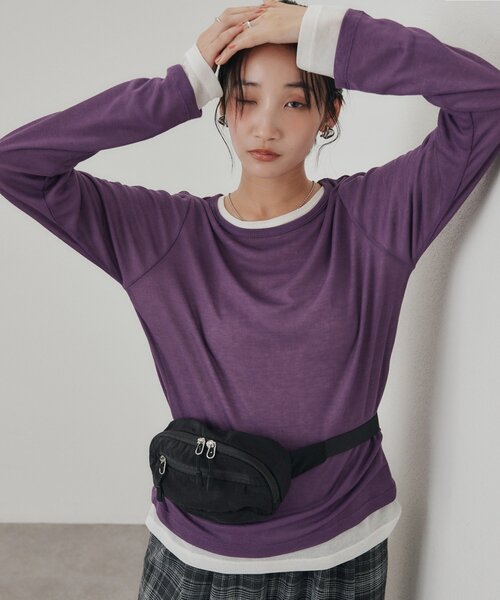 DISCOAT（ディスコート）の「レイヤードシアーパックTシャツ《WEB限定カラーあり》（Tシャツ/カットソー・レディース・グレー系その他/オレンジ/ブラック系その他3/ホワイト/ブラック系その他2/グレー系その他2/オフホワイト/ブラック系その他/ブラウン系その他/ブラウン/グレー/ピンク/ホワイト系その他/パープル/ライム/ブラウン系その他2/バイオレット/ブラウン系その他3・FREE）」の15枚目の写真