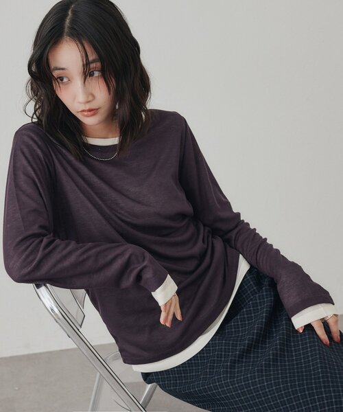DISCOAT（ディスコート）の「レイヤードシアーパックTシャツ《WEB限定カラーあり》（Tシャツ/カットソー・レディース・グレー系その他/オレンジ/ブラック系その他3/ホワイト/ブラック系その他2/グレー系その他2/オフホワイト/ブラック系その他/ブラウン系その他/ブラウン/グレー/ピンク/ホワイト系その他/パープル/ライム/ブラウン系その他2/バイオレット/ブラウン系その他3・FREE）」の16枚目の写真