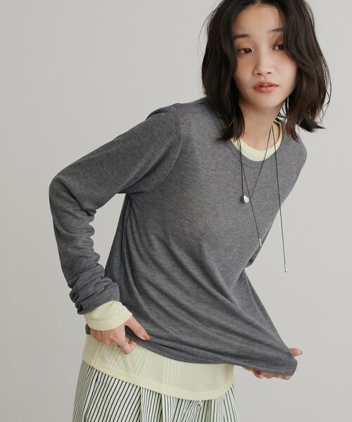 DISCOAT（ディスコート）の「レイヤードシアーパックTシャツ《WEB限定カラーあり》（Tシャツ/カットソー・レディース・グレー系その他/オレンジ/ブラック系その他3/ホワイト/ブラック系その他2/グレー系その他2/オフホワイト/ブラック系その他/ブラウン系その他/ブラウン/グレー/ピンク/ホワイト系その他/パープル/ライム/ブラウン系その他2/バイオレット/ブラウン系その他3・FREE）」の8枚目の写真