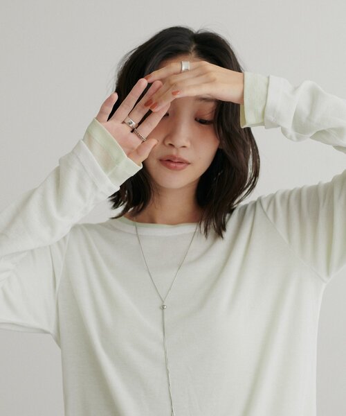 DISCOAT（ディスコート）の「レイヤードシアーパックTシャツ《WEB限定カラーあり》（Tシャツ/カットソー・レディース・グレー系その他/オレンジ/ブラック系その他3/ホワイト/ブラック系その他2/グレー系その他2/オフホワイト/ブラック系その他/ブラウン系その他/ブラウン/グレー/ピンク/ホワイト系その他/パープル/ライム/ブラウン系その他2/バイオレット/ブラウン系その他3・FREE）」の3枚目の写真