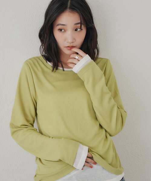 DISCOAT（ディスコート）の「レイヤードシアーパックTシャツ《WEB限定カラーあり》（Tシャツ/カットソー・レディース・グレー系その他/オレンジ/ブラック系その他3/ホワイト/ブラック系その他2/グレー系その他2/オフホワイト/ブラック系その他/ブラウン系その他/ブラウン/グレー/ピンク/ホワイト系その他/パープル/ライム/ブラウン系その他2/バイオレット/ブラウン系その他3・FREE）」の14枚目の写真