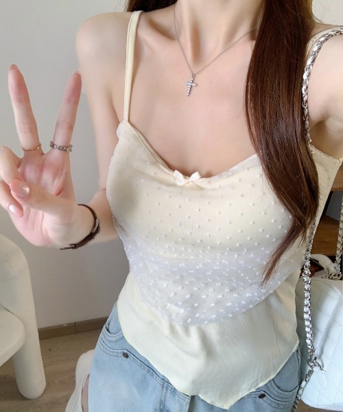 Aelina(エリナ)の「ドット柄チュール切り替えキャミソール(キャミソール・レディース・ブラック/ホワイト/ブルー/ベージュ・FREE)」の18枚目の写真