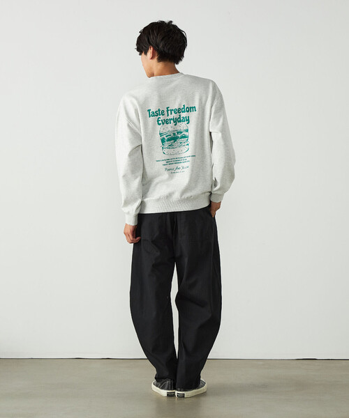 Purple&Yellow(パープルアンドイエロー)の「ハンバーガープリント 裏毛プルオーバー(Tシャツ/カットソー・メンズ・オートミール/チャコール・S/L/M)」の7枚目の写真