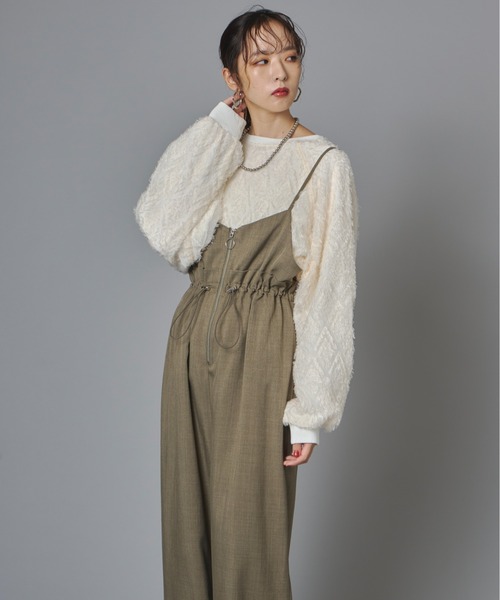 terrace（テラス）の「フロントジップ&ギャザー キャミサロペット（つなぎ/オールインワン・レディース・グレイッシュベージュ・FREE）」の3枚目の写真