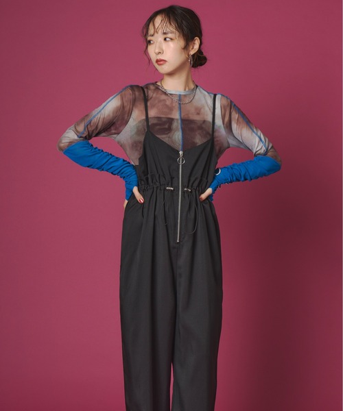 terrace（テラス）の「フロントジップ&ギャザー キャミサロペット（つなぎ/オールインワン・レディース・グレイッシュベージュ・FREE）」の15枚目の写真