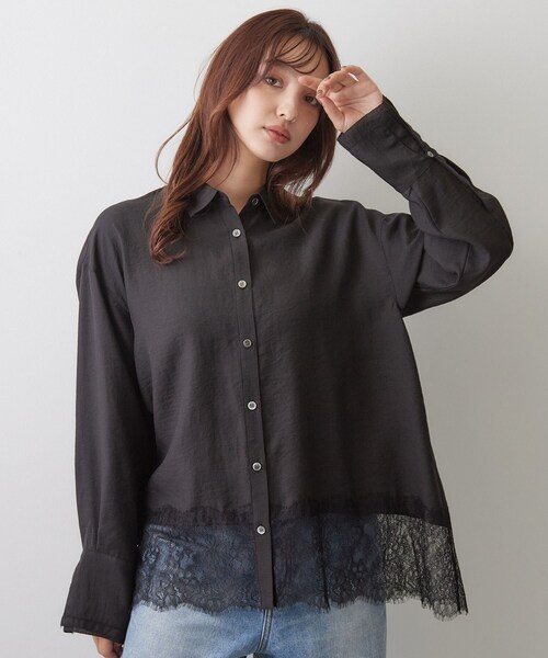 DRESSTERIOR(ドレステリア)の「ヴィンテージライク レーストリムシャツ(シャツ/ブラウス・レディース・ライトベージュ/ブラック・36/38)」の5枚目の写真