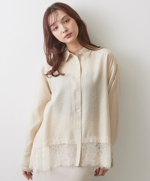 DRESSTERIOR(ドレステリア)の「ヴィンテージライク レーストリムシャツ(シャツ/ブラウス・レディース・ライトベージュ/ブラック・36/38)」の8枚目の写真
