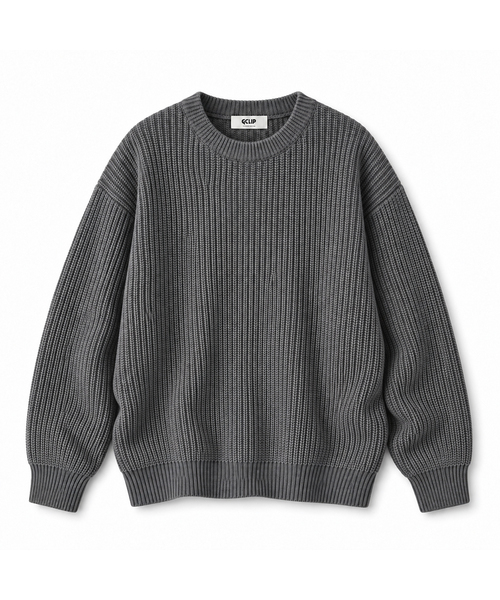 GCLIP(ジクリップ)の「ラウンドネック オーバーサイズ ハッチニットTシャツ 3COLOR(ニット/セーター・メンズ・ブラック/グレー/アイボリー・1/2/3)」の3枚目の写真