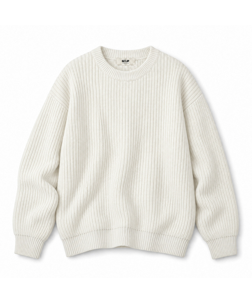 GCLIP(ジクリップ)の「ラウンドネック オーバーサイズ ハッチニットTシャツ 3COLOR(ニット/セーター・メンズ・ブラック/グレー/アイボリー・1/2/3)」の2枚目の写真