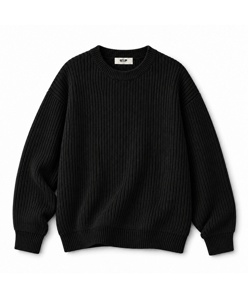 GCLIP(ジクリップ)の「ラウンドネック オーバーサイズ ハッチニットTシャツ 3COLOR(ニット/セーター・メンズ・ブラック/グレー/アイボリー・1/2/3)」の1枚目の写真