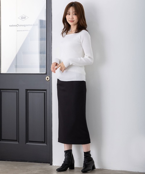 MAISONCOMFY （メゾンコンフィ）の「【ボートネックリブニット】クールさと上品さを兼ね備えたリブニット（ニット/セーター・レディース・グレー/ブラウン/オフホワイト/ブラック・FREE）」の17枚目の写真