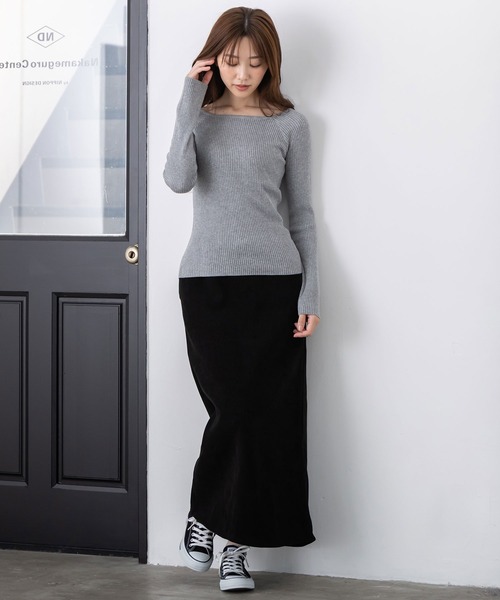 MAISONCOMFY （メゾンコンフィ）の「【ボートネックリブニット】クールさと上品さを兼ね備えたリブニット（ニット/セーター・レディース・グレー/ブラウン/オフホワイト/ブラック・FREE）」の19枚目の写真