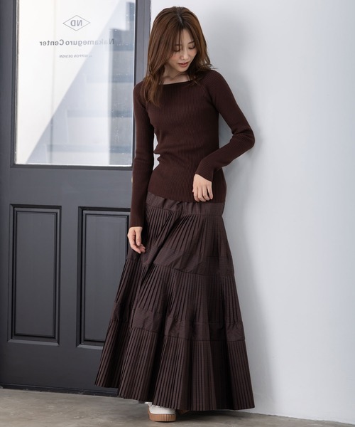 MAISONCOMFY （メゾンコンフィ）の「【ボートネックリブニット】クールさと上品さを兼ね備えたリブニット（ニット/セーター・レディース・グレー/ブラウン/オフホワイト/ブラック・FREE）」の12枚目の写真