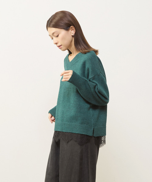 MELROSE claire（メルローズ クレール）の「【裾レースニットプルオーバー】（ニット/セーター・レディース・ライトグレー/ネイビー/グリーン・FREE）」の2枚目の写真