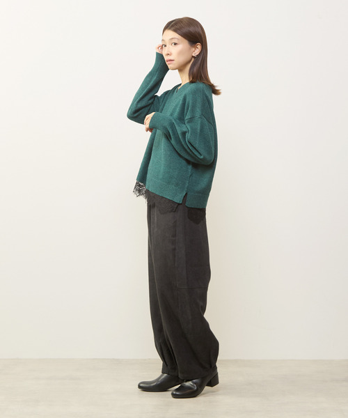 MELROSE claire（メルローズ クレール）の「【裾レースニットプルオーバー】（ニット/セーター・レディース・ライトグレー/ネイビー/グリーン・FREE）」の12枚目の写真