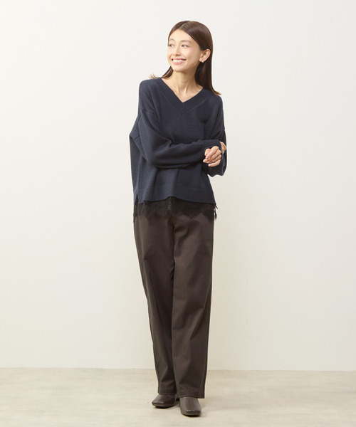 MELROSE claire（メルローズ クレール）の「【裾レースニットプルオーバー】（ニット/セーター・レディース・ライトグレー/ネイビー/グリーン・FREE）」の18枚目の写真