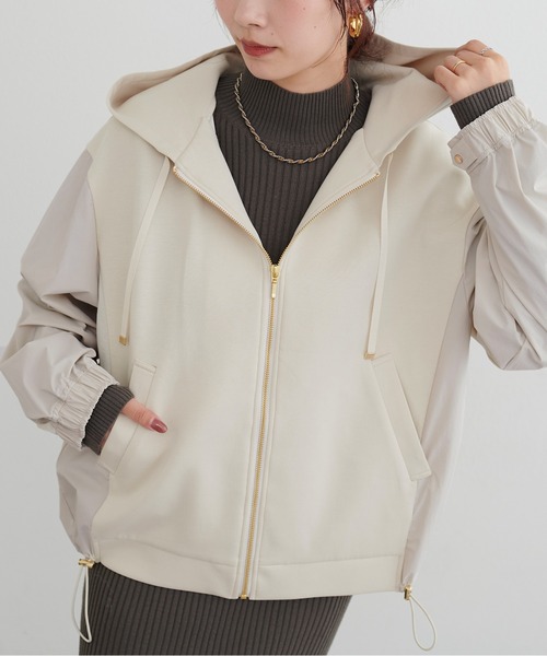natural couture(ナチュラルクチュール)の「【LARUTA】異素材ドッキングドロストパーカー(パーカー・レディース・ライトベージュ/ブラック/チャコールグレー・FREE)」の15枚目の写真