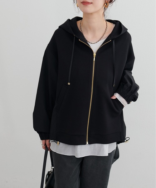 natural couture(ナチュラルクチュール)の「【LARUTA】異素材ドッキングドロストパーカー(パーカー・レディース・ライトベージュ/ブラック/チャコールグレー・FREE)」の6枚目の写真