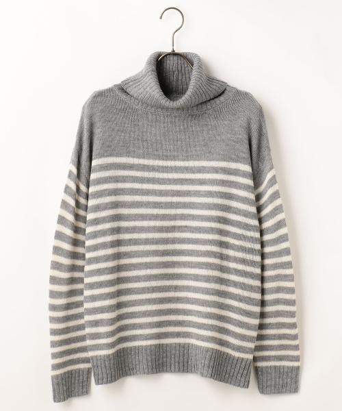 RAY CASSIN（レイカズン）の「タートルネックプルオーバー（ニット/セーター・レディース・ネイビー/オフホワイト/杢グレー/キャメル・FREE）」の2枚目の写真