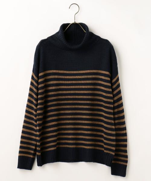 RAY CASSIN（レイカズン）の「タートルネックプルオーバー（ニット/セーター・レディース・ネイビー/オフホワイト/杢グレー/キャメル・FREE）」の3枚目の写真