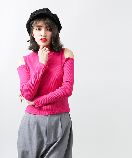 WEGO(ウィゴー)の「WEGO/オープンショルダーピチリブカットソー(Tシャツ/カットソー・レディース・ホワイト系その他5/ブラック/ピンク/レッド/ホワイト・FREE)」の19枚目の写真