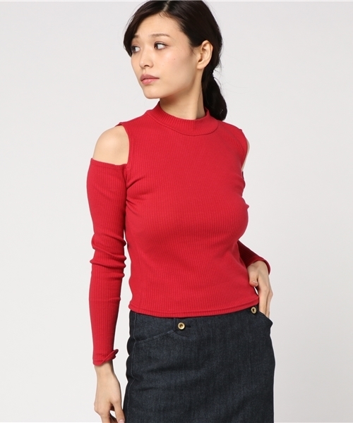 WEGO(ウィゴー)の「WEGO/オープンショルダーピチリブカットソー(Tシャツ/カットソー・レディース・ホワイト系その他5/ブラック/ピンク/レッド/ホワイト・FREE)」の5枚目の写真