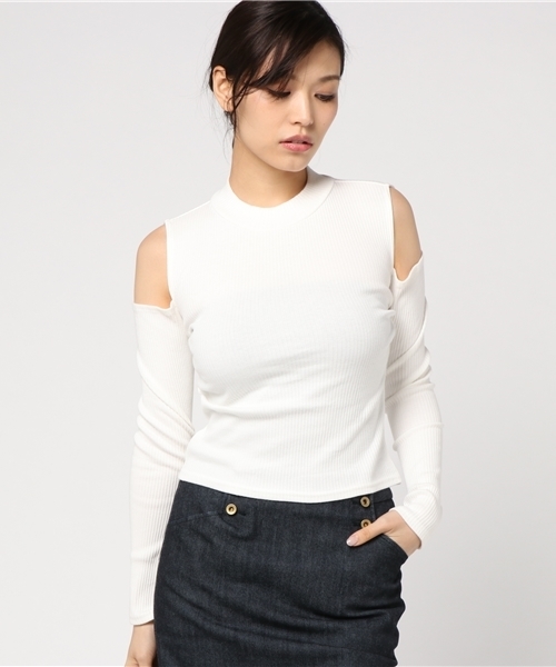 WEGO(ウィゴー)の「WEGO/オープンショルダーピチリブカットソー(Tシャツ/カットソー・レディース・ホワイト系その他5/ブラック/ピンク/レッド/ホワイト・FREE)」の2枚目の写真