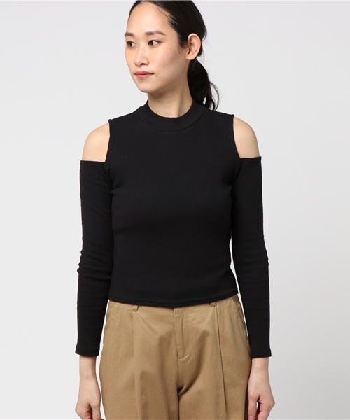 WEGO(ウィゴー)の「WEGO/オープンショルダーピチリブカットソー(Tシャツ/カットソー・レディース・ホワイト系その他5/ブラック/ピンク/レッド/ホワイト・FREE)」の6枚目の写真