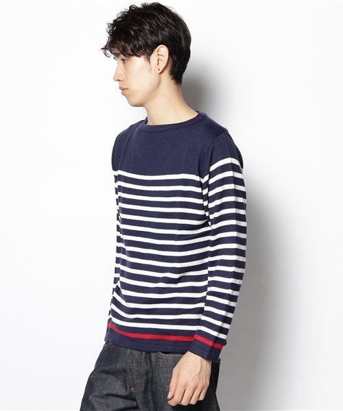WEGO(ウィゴー)の「ボートネックボーダーニット(ニット/セーター・メンズ・オフホワイト/ネイビー/レッド・MEDIUM/LARGE)」の4枚目の写真