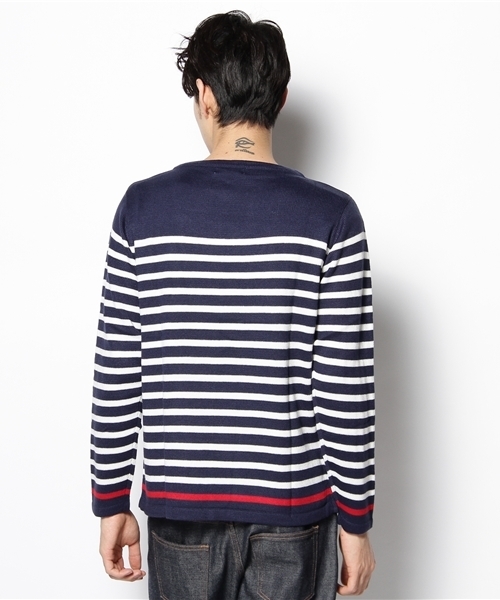 WEGO(ウィゴー)の「ボートネックボーダーニット(ニット/セーター・メンズ・オフホワイト/ネイビー/レッド・MEDIUM/LARGE)」の5枚目の写真
