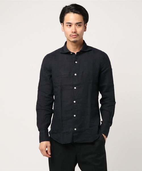 フィナモレ finamore リネン ホリゾンタルカラー シャツ 長袖 40