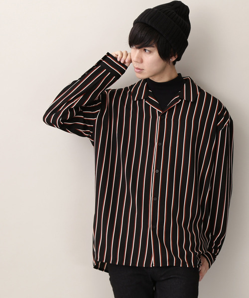 MONO-MART(モノマート)の「サテンストライプオープンカラーシャツ Long sleeve 長袖(シャツ/ブラウス・メンズ・ホワイト/ブラック/ネイビー/ブラック系その他/ブルー系その他/ホワイト系その他・FREE)」の5枚目の写真