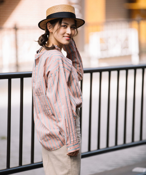 Munich（ミューニック）の「イタリア製シルクレーヨンストライププルオーバーシャツ（シャツ/ブラウス・レディース・ベージュ/ネイビー/ラベンダー/ピンク・FREE）」の8枚目の写真