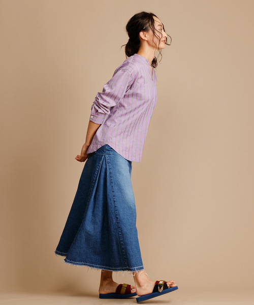 Munich（ミューニック）の「イタリア製シルクレーヨンストライププルオーバーシャツ（シャツ/ブラウス・レディース・ベージュ/ネイビー/ラベンダー/ピンク・FREE）」の10枚目の写真