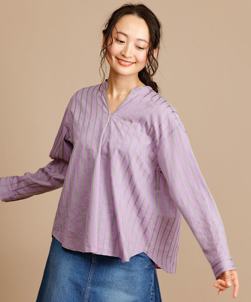 Munich（ミューニック）の「イタリア製シルクレーヨンストライププルオーバーシャツ（シャツ/ブラウス・レディース・ベージュ/ネイビー/ラベンダー/ピンク・FREE）」の11枚目の写真