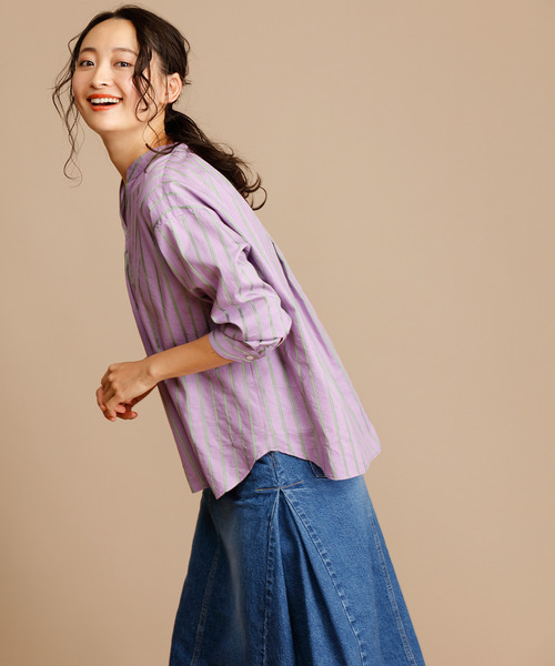 Munich（ミューニック）の「イタリア製シルクレーヨンストライププルオーバーシャツ（シャツ/ブラウス・レディース・ベージュ/ネイビー/ラベンダー/ピンク・FREE）」の12枚目の写真