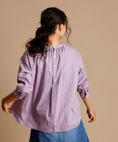 Munich（ミューニック）の「イタリア製シルクレーヨンストライププルオーバーシャツ（シャツ/ブラウス・レディース・ベージュ/ネイビー/ラベンダー/ピンク・FREE）」の14枚目の写真