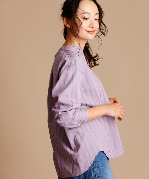 Munich（ミューニック）の「イタリア製シルクレーヨンストライププルオーバーシャツ（シャツ/ブラウス・レディース・ベージュ/ネイビー/ラベンダー/ピンク・FREE）」の13枚目の写真