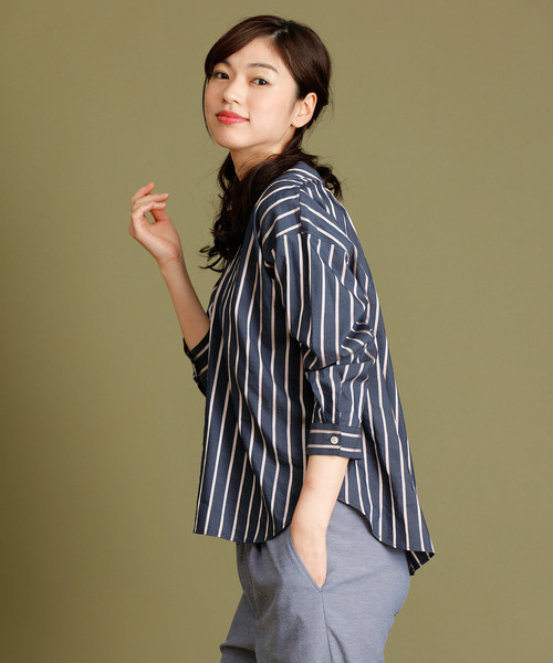 Munich（ミューニック）の「イタリア製シルクレーヨンストライププルオーバーシャツ（シャツ/ブラウス・レディース・ベージュ/ネイビー/ラベンダー/ピンク・FREE）」の19枚目の写真