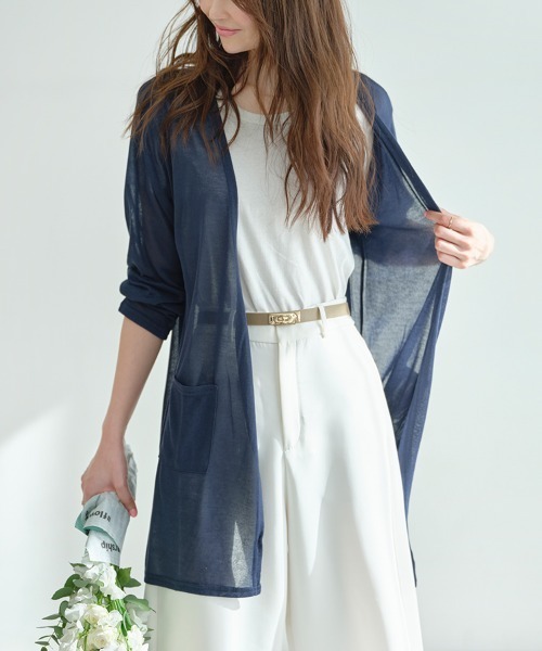 KOBE LETTUCE（コウベレタス）の「［ M L XL ］ 選べる3丈 シアーニットカーディガン（カーディガン/ボレロ・レディース・ブラック/ベージュ/ネイビー/アイボリー/ミント/ライトパープル/コーラルピンク/ブラウン/グレー/カーキ/レンガ/ピンク系その他/グリーン/オレンジ/オレンジ系その他/ベージュ系その他/ブラック系/スモークピンク/ライトカーキ/ネイビー系/ベージュ系/モカ/ブルー/オレンジ系/ターコイズブルー/ブルー系/ホワイト・1/2/4/3/6/5/7/8/9）」の18枚目の写真