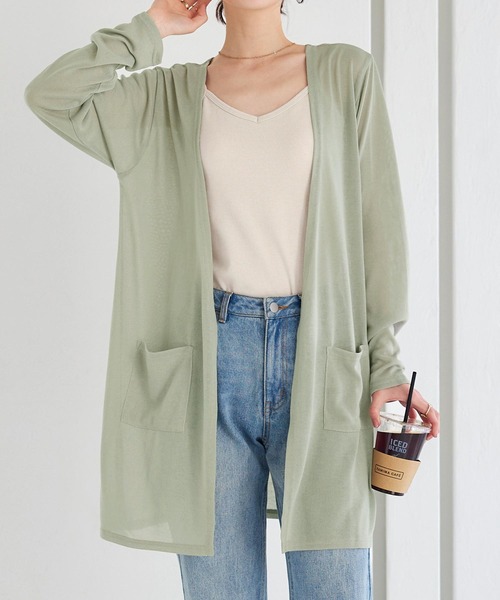 KOBE LETTUCE（コウベレタス）の「［ M L XL ］ 選べる3丈 シアーニットカーディガン（カーディガン/ボレロ・レディース・ブラック/ベージュ/ネイビー/アイボリー/ミント/ライトパープル/コーラルピンク/ブラウン/グレー/カーキ/レンガ/ピンク系その他/グリーン/オレンジ/オレンジ系その他/ベージュ系その他/ブラック系/スモークピンク/ライトカーキ/ネイビー系/ベージュ系/モカ/ブルー/オレンジ系/ターコイズブルー/ブルー系/ホワイト・1/2/4/3/6/5/7/8/9）」の14枚目の写真