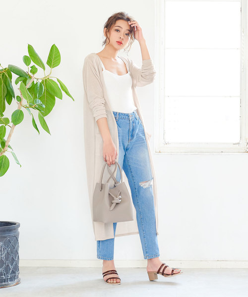 KOBE LETTUCE（コウベレタス）の「［ M L XL ］ 選べる3丈 シアーニットカーディガン（カーディガン/ボレロ・レディース・ブラック/ベージュ/ネイビー/アイボリー/ミント/ライトパープル/コーラルピンク/ブラウン/グレー/カーキ/レンガ/ピンク系その他/グリーン/オレンジ/オレンジ系その他/ベージュ系その他/ブラック系/スモークピンク/ライトカーキ/ネイビー系/ベージュ系/モカ/ブルー/オレンジ系/ターコイズブルー/ブルー系/ホワイト・1/2/4/3/6/5/7/8/9）」の8枚目の写真